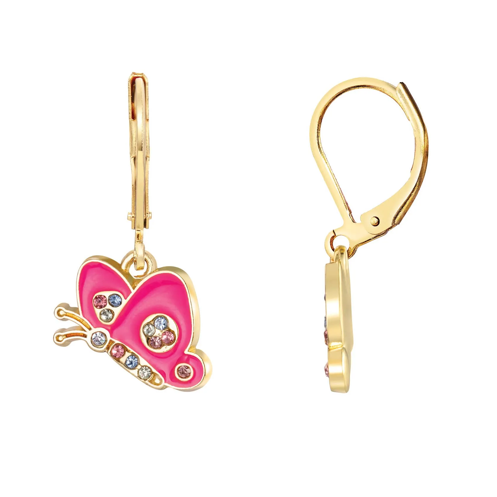 Crystal Butterfly Lever Back Earrings