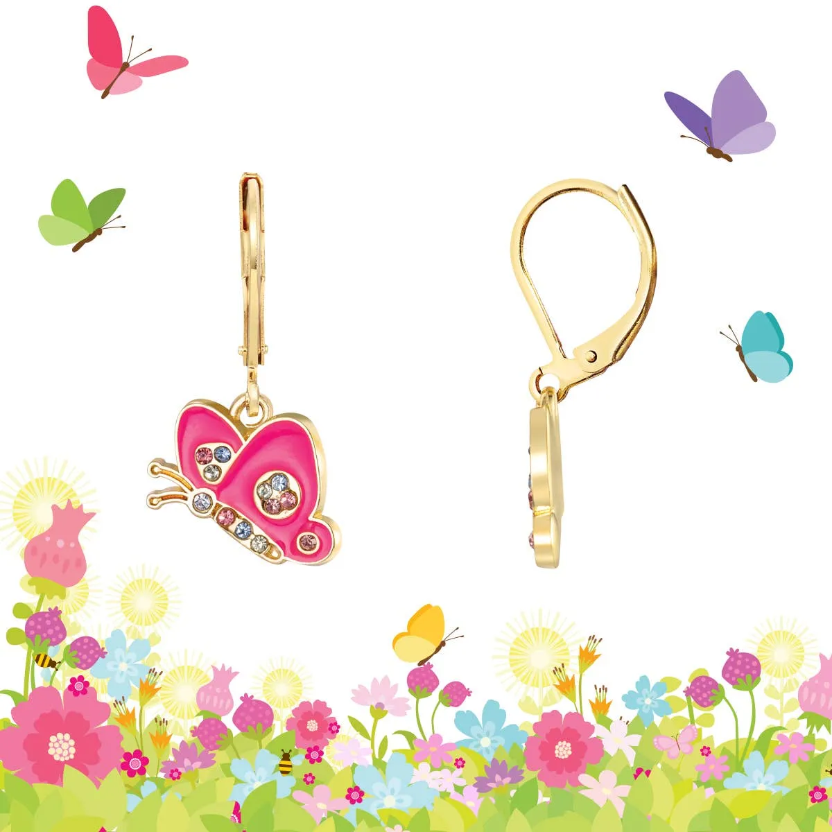 Crystal Butterfly Lever Back Earrings