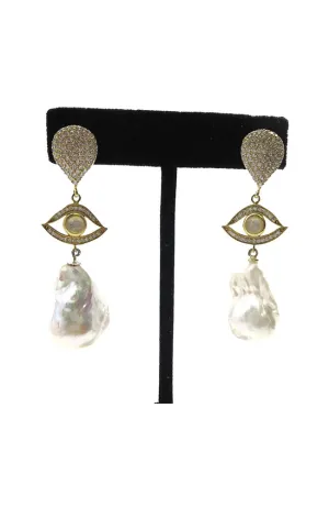 Crystal Evil Eye Pearl Earrings