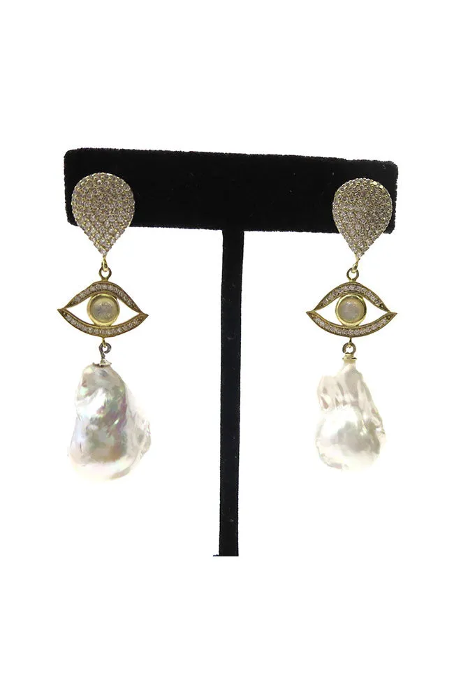 Crystal Evil Eye Pearl Earrings