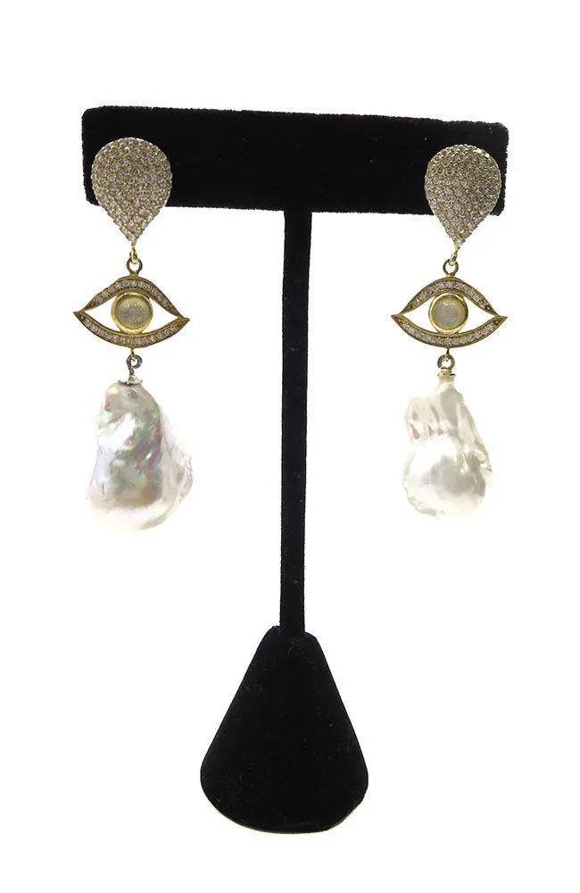 Crystal Evil Eye Pearl Earrings