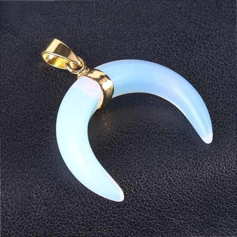 Crystal Semi Precious Stone Moon Pendant Necklace Electroplated Gold For Men And Women