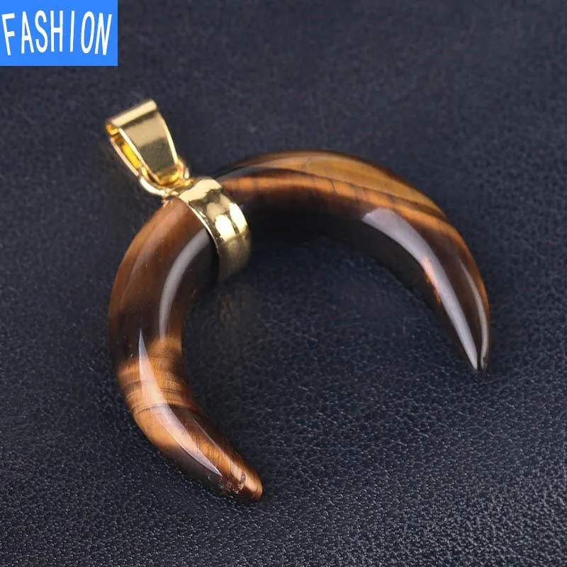 Crystal Semi Precious Stone Moon Pendant Necklace Electroplated Gold For Men And Women