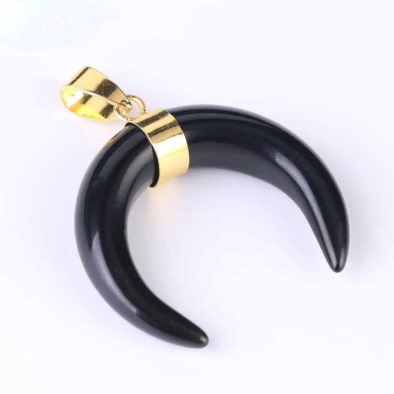 Crystal Semi Precious Stone Moon Pendant Necklace Electroplated Gold For Men And Women