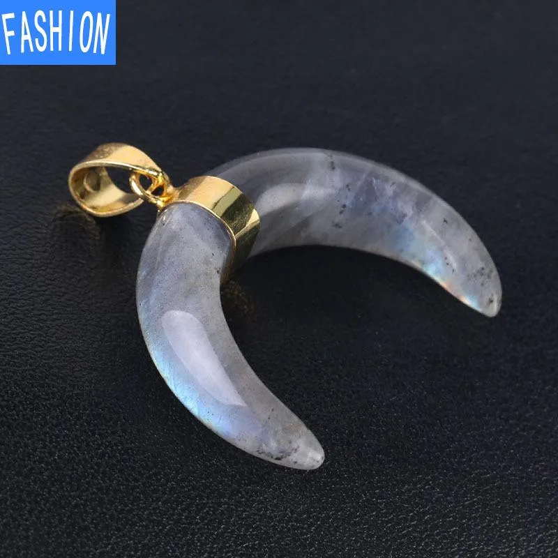 Crystal Semi Precious Stone Moon Pendant Necklace Electroplated Gold For Men And Women
