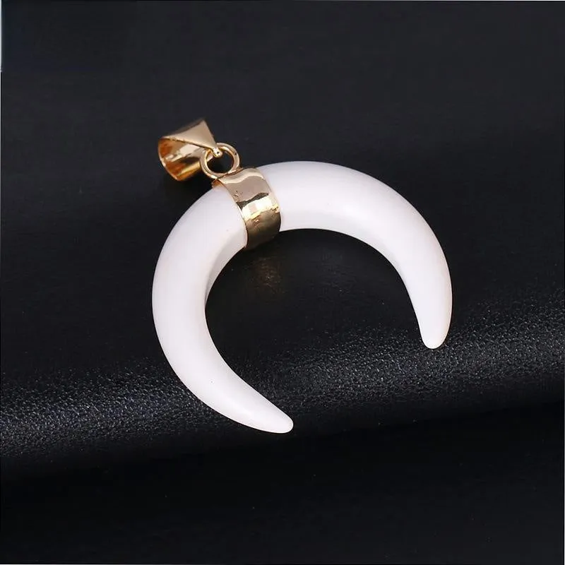 Crystal Semi Precious Stone Moon Pendant Necklace Electroplated Gold For Men And Women