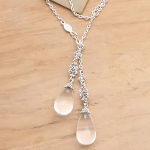 Crystal Serenade Long Sterling Silver Lariat Necklace with Crystal Quartz