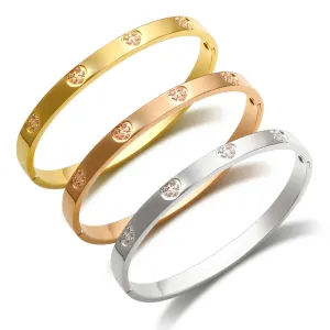 Cubic Zirconia Heart Crystal Cuff Bracelet Shiny Zircon Bangle Jewelry Gift