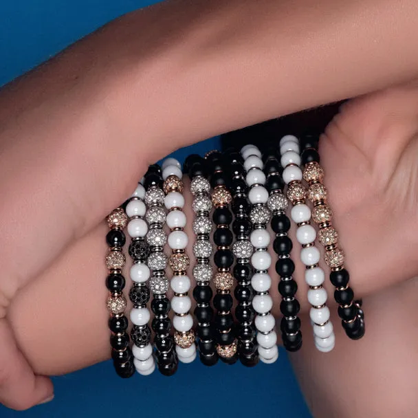 DEMEGLIO SFERA MATTE BLACK CERAMIC STRETCH BRACELET WITH DIAMONDS