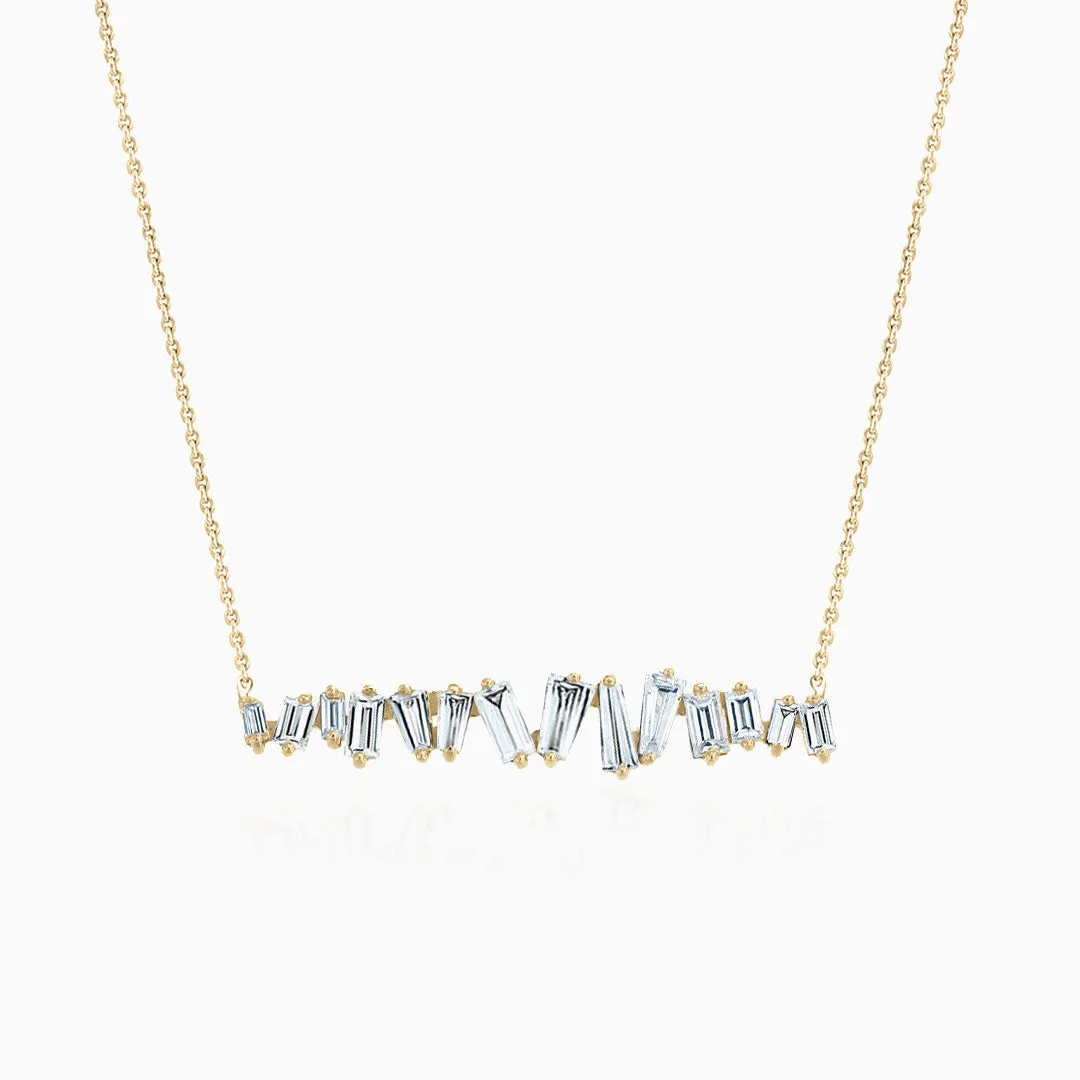 Diamond Baguettes Line Necklace - Yellow Gold