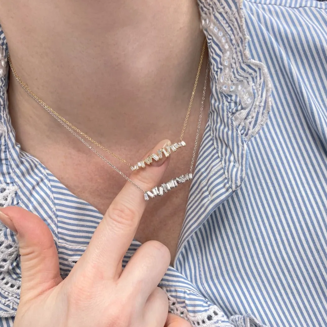 Diamond Baguettes Line Necklace - Yellow Gold