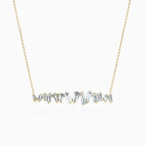 Diamond Baguettes Line Necklace - Yellow Gold