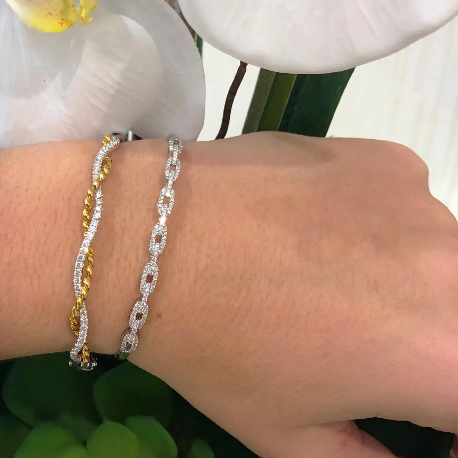 Diamond Chain Link Bangle Bracelet