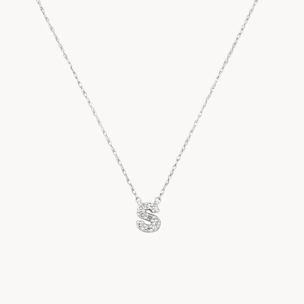 Diamond Letter S Necklace in Silver