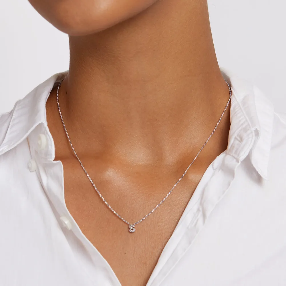 Diamond Letter S Necklace in Silver