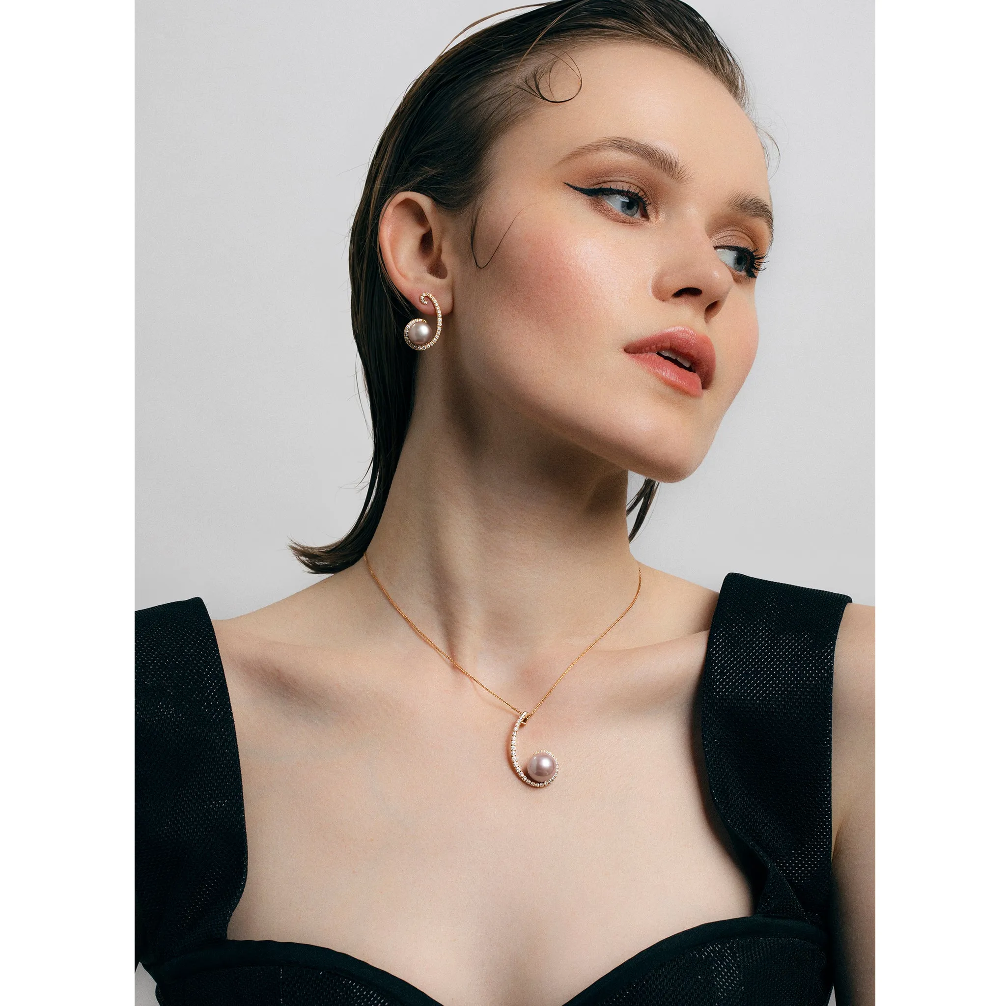 Diamond Swirl & Pearl Earrings