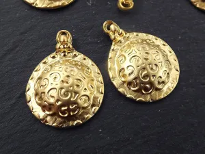 Dome Pendant, Unusual Pendant, Artisan Pendant, Tribal Pendant, Curl, Ethnic, Rustic Pendant, Bohemian, Boho, 22k Matte Gold, 2pcs