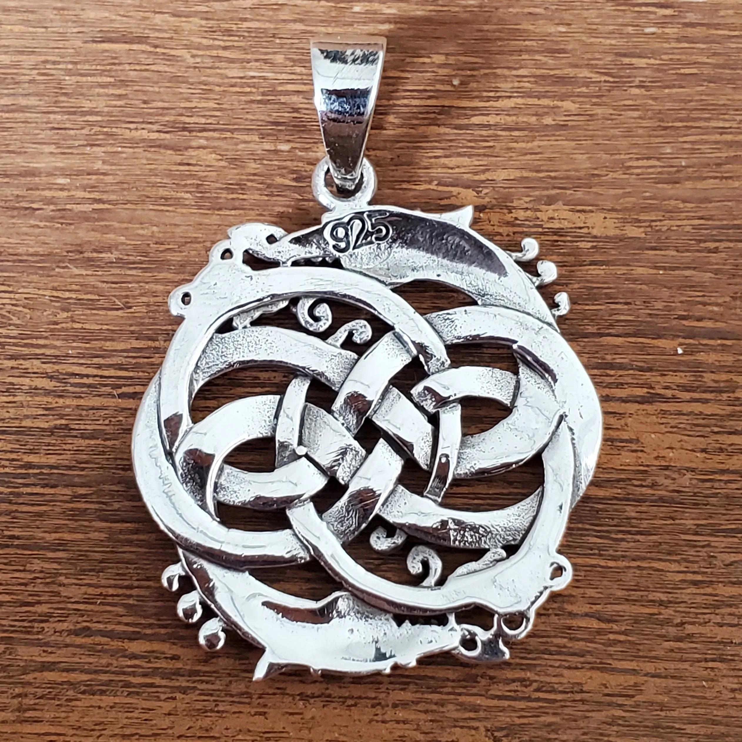 Dragon Infinity Knot Amulet .925 Sterling Silver Charm Pendant