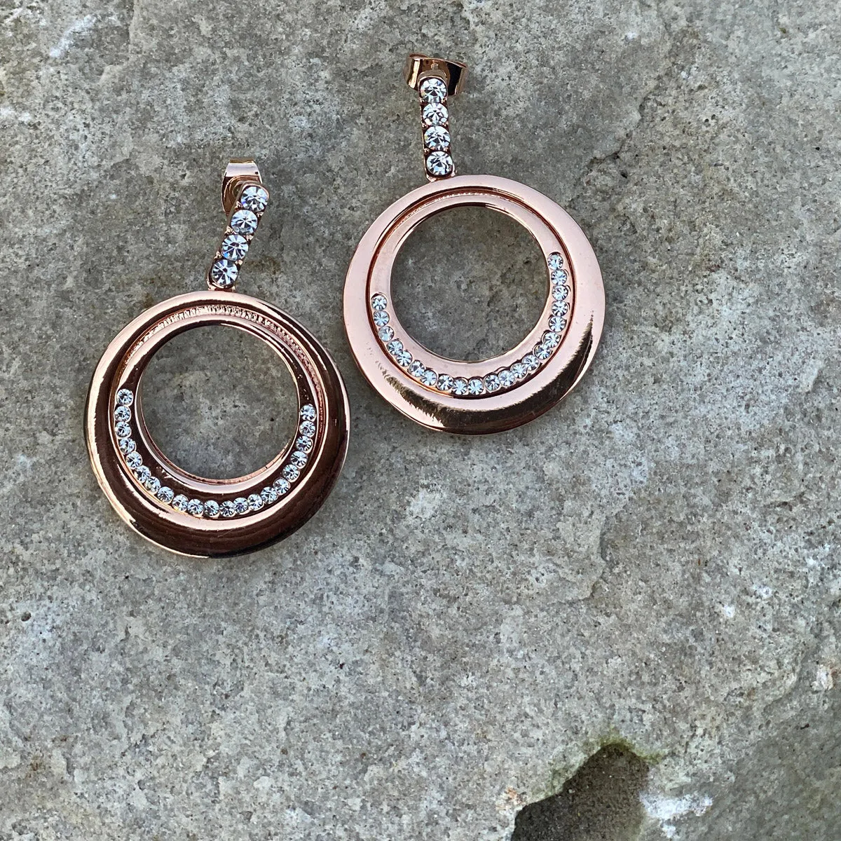Dreamy Rose Gold Circle Drop Earrings