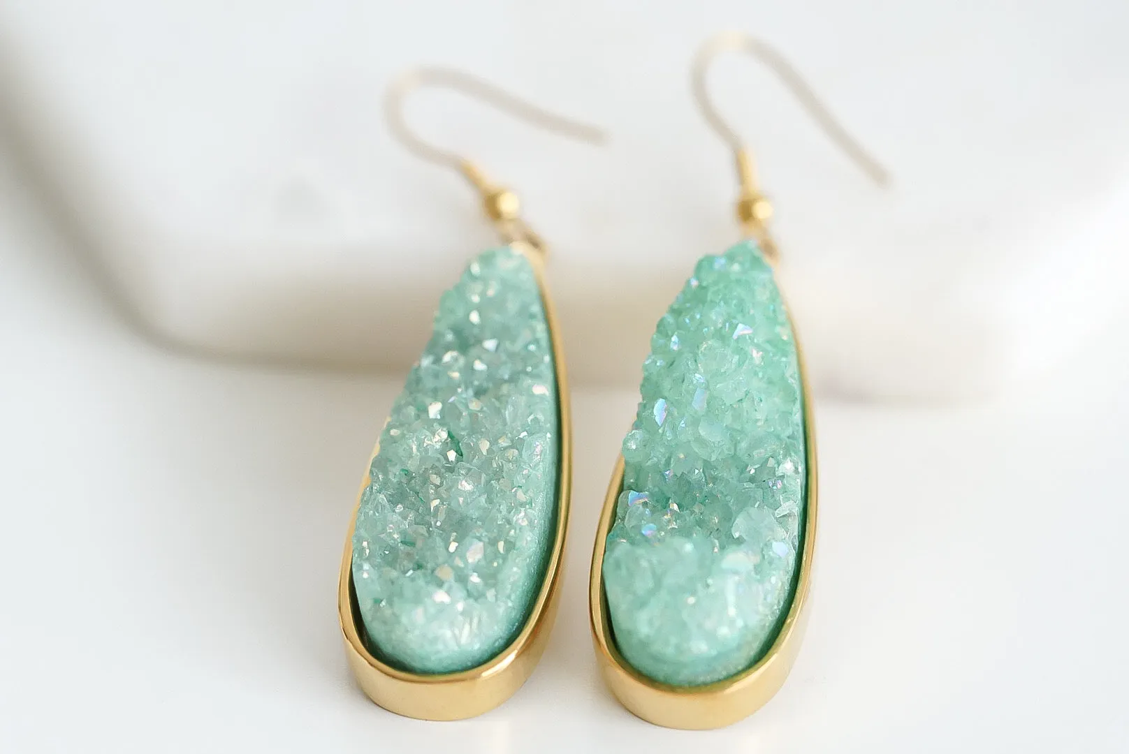 Druzy Collection - Jade Quartz Drop Earrings (Unique)