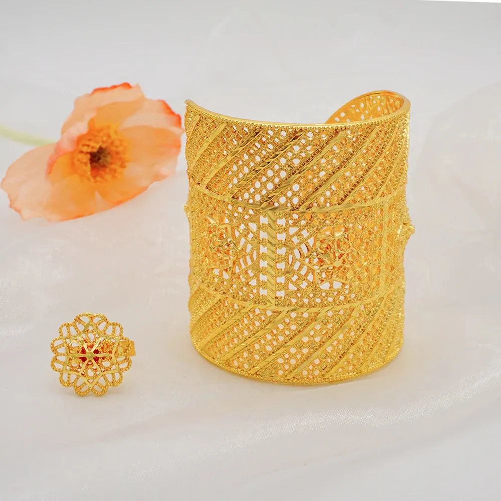 Dubai Gold Color Bangles & Ring Indian Bracelet For Women