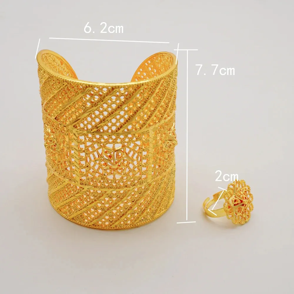 Dubai Gold Color Bangles & Ring Indian Bracelet For Women