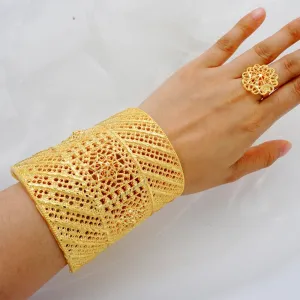 Dubai Gold Color Bangles & Ring Indian Bracelet For Women