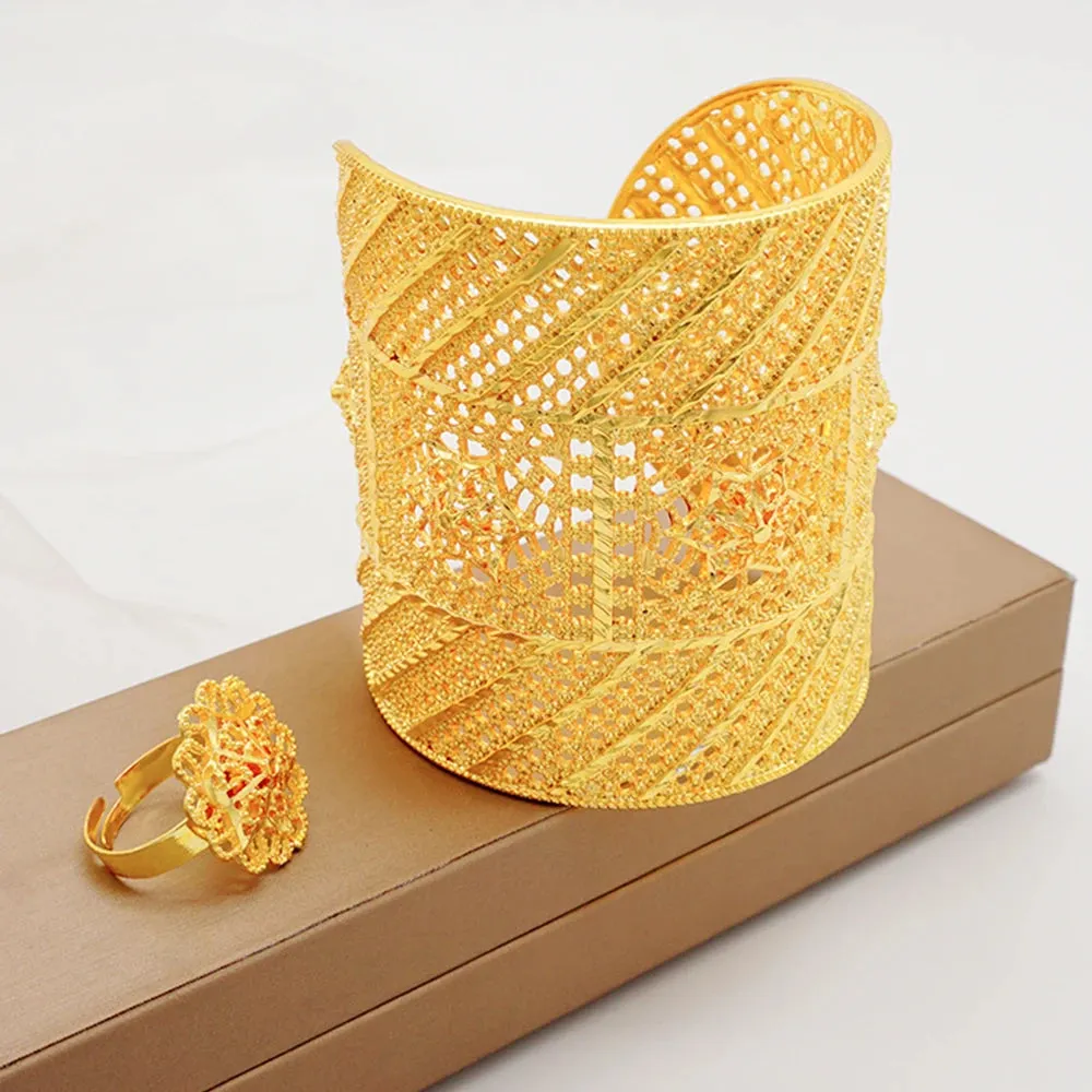 Dubai Gold Color Bangles & Ring Indian Bracelet For Women