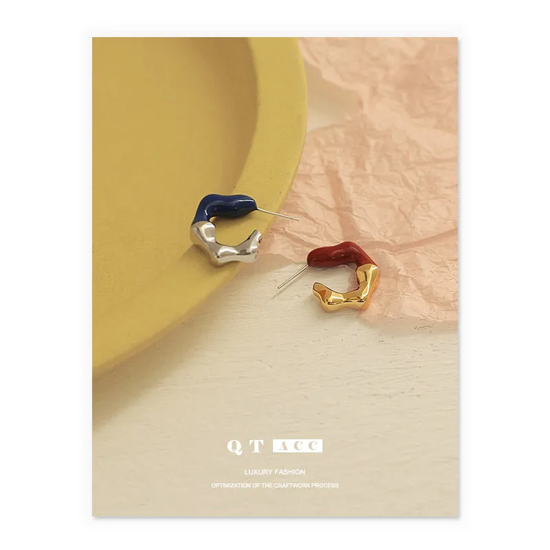 Earring Fashion Metal Color Matching Silver Stud Earrings Brass Plated 18K