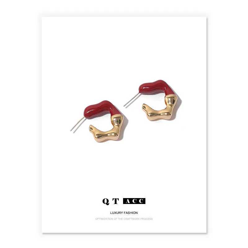 Earring Fashion Metal Color Matching Silver Stud Earrings Brass Plated 18K