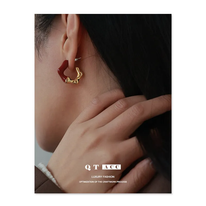 Earring Fashion Metal Color Matching Silver Stud Earrings Brass Plated 18K