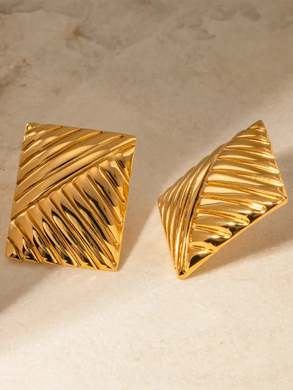 Earrings  - Stainless Steel Striped Symmetrical