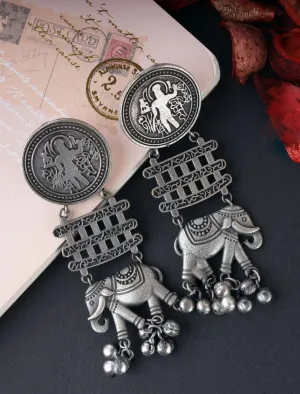 Elegant Oxidised Silver Elephant Drop Earrings For Stunning Women