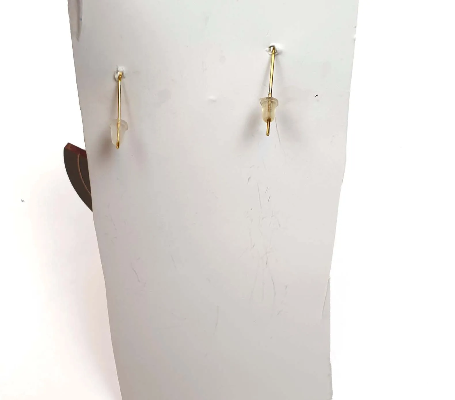 Emeldo gold half moon drop earrings with peach detail