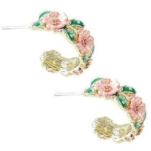 ENAMEL FLOWER HOOP EARRINGS