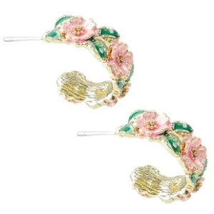 ENAMEL FLOWER HOOP EARRINGS