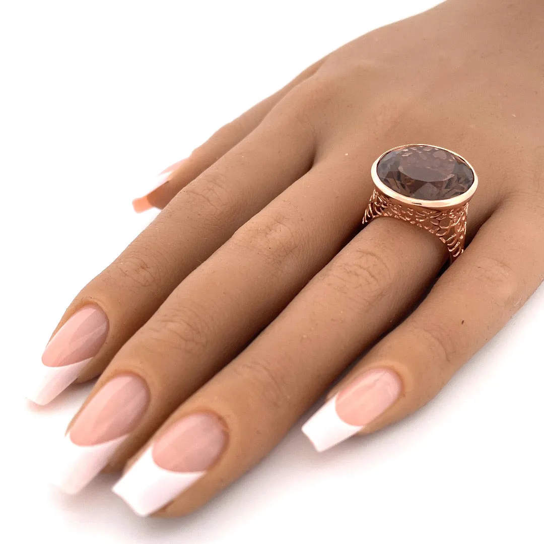Enchanting 14k Rose Gold Smoky Quartz Filigree Design Ring