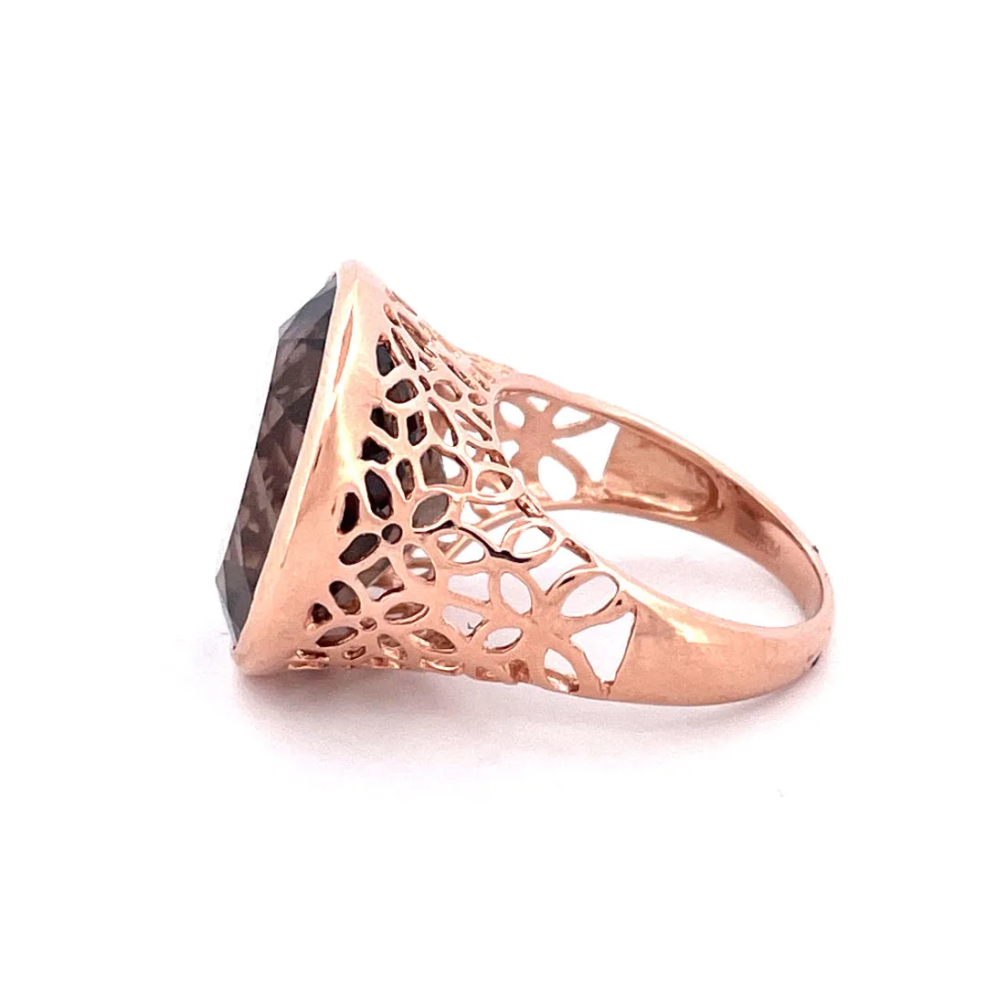 Enchanting 14k Rose Gold Smoky Quartz Filigree Design Ring