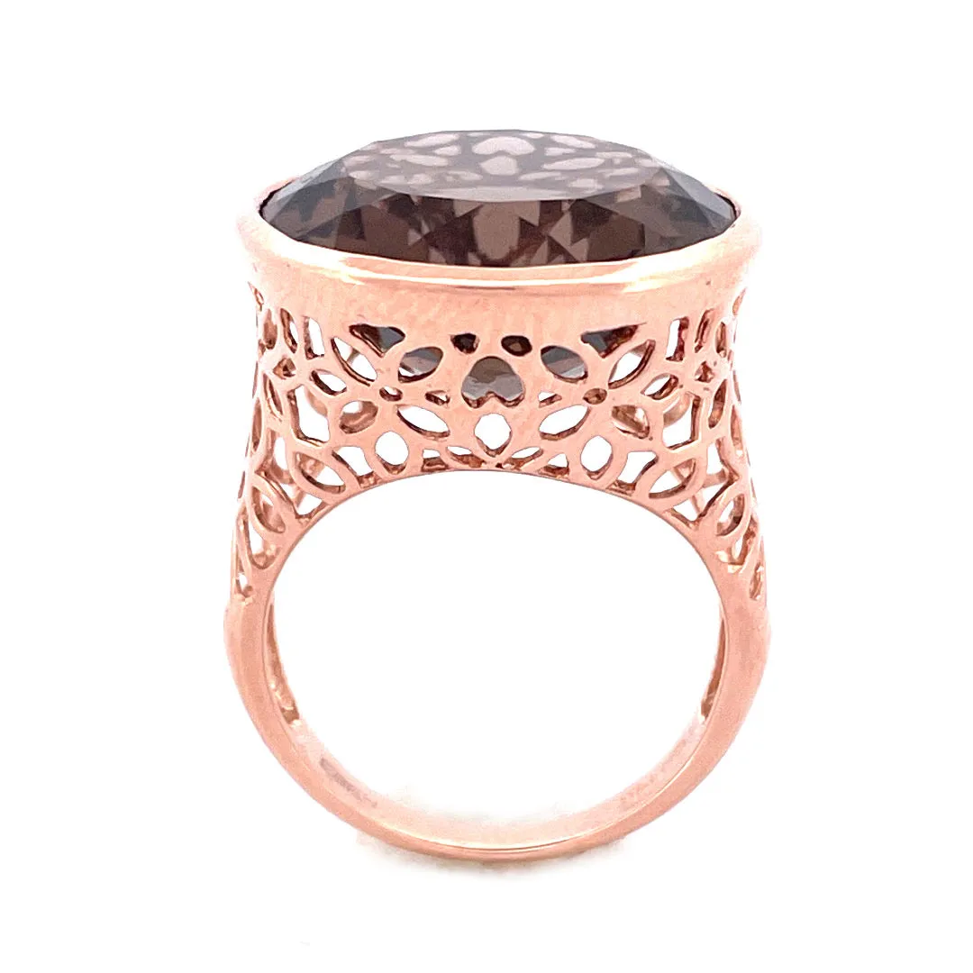 Enchanting 14k Rose Gold Smoky Quartz Filigree Design Ring