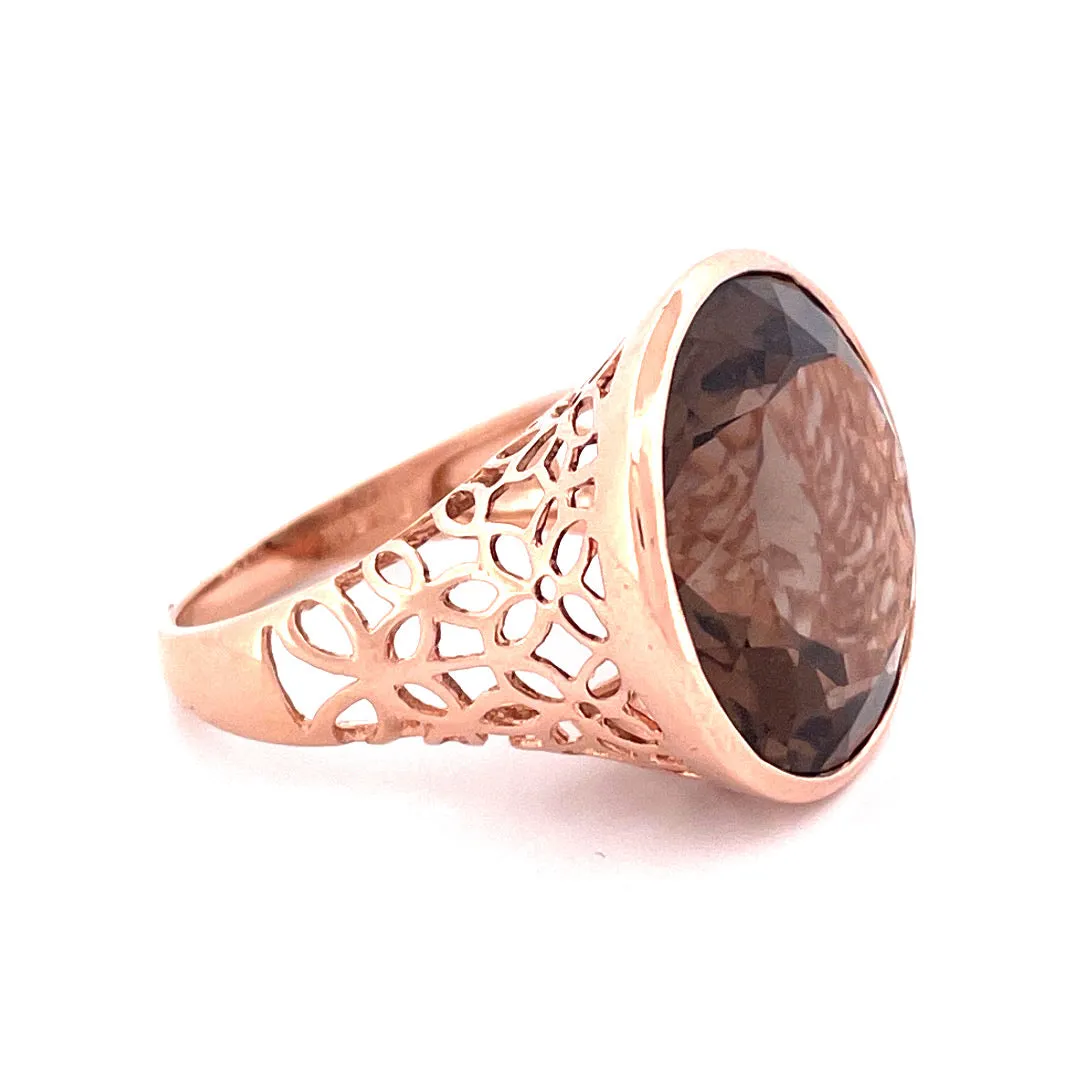 Enchanting 14k Rose Gold Smoky Quartz Filigree Design Ring