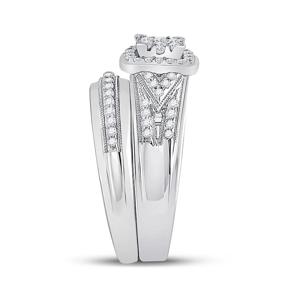 Eternal Brilliance 10kt White Gold His Hers Round Diamond Square Matching Wedding Set