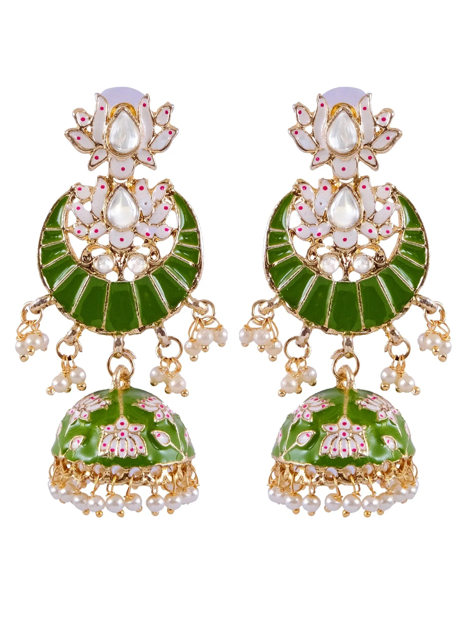 Ethnic Gold Plated Jhumka Earrings with White Pearls for Women - Perfect Lotus Style Stone Earrings