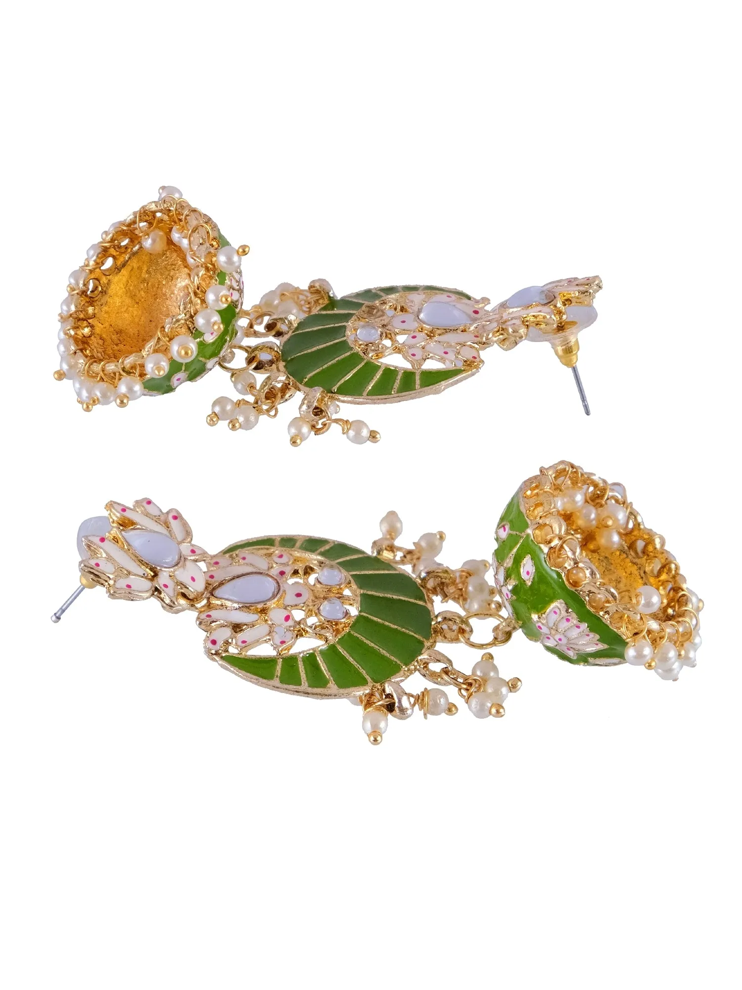 Ethnic Gold Plated Jhumka Earrings with White Pearls for Women - Perfect Lotus Style Stone Earrings