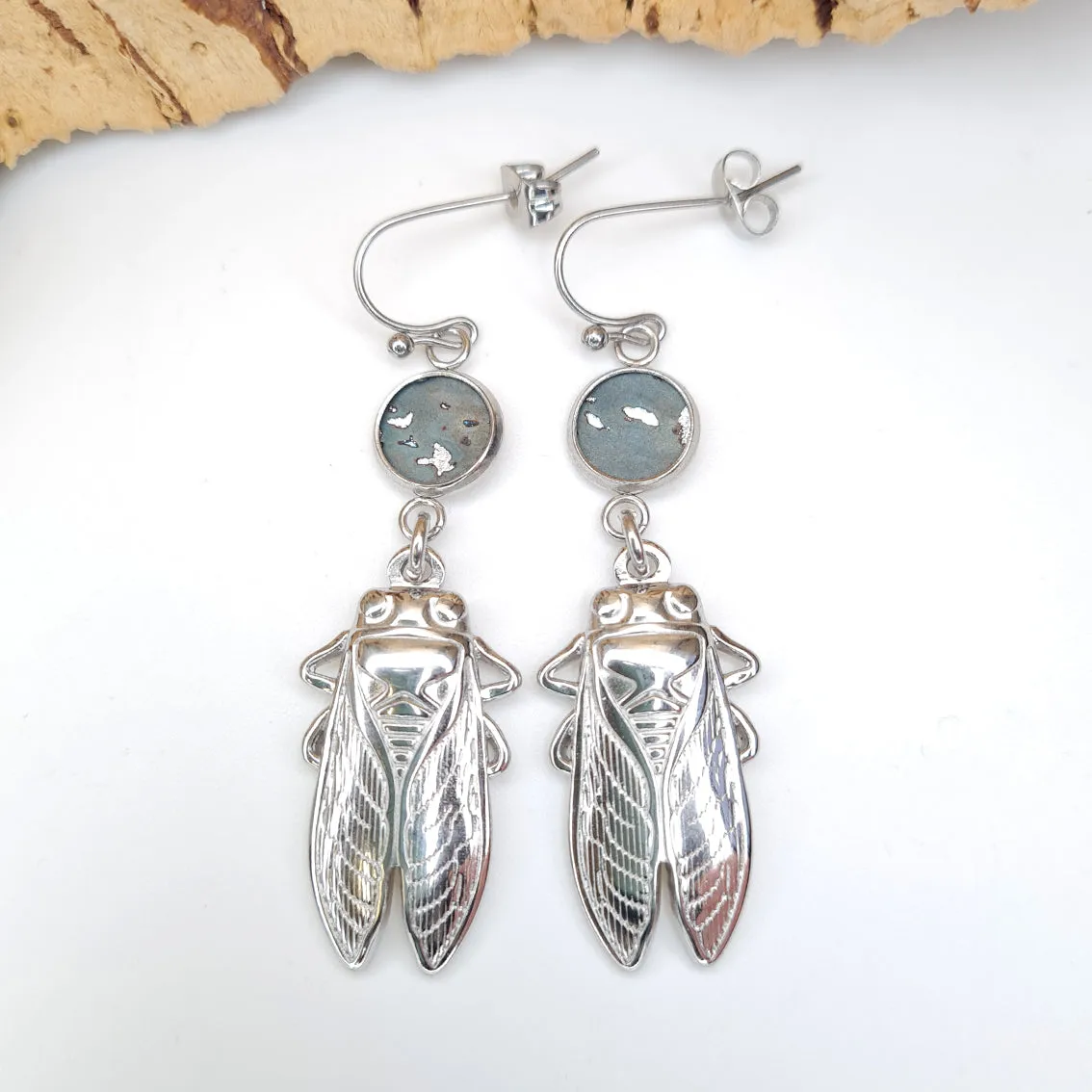 Fabrikk Bugged Out Pendant Earrings | Eco Cork | Aqua Silver