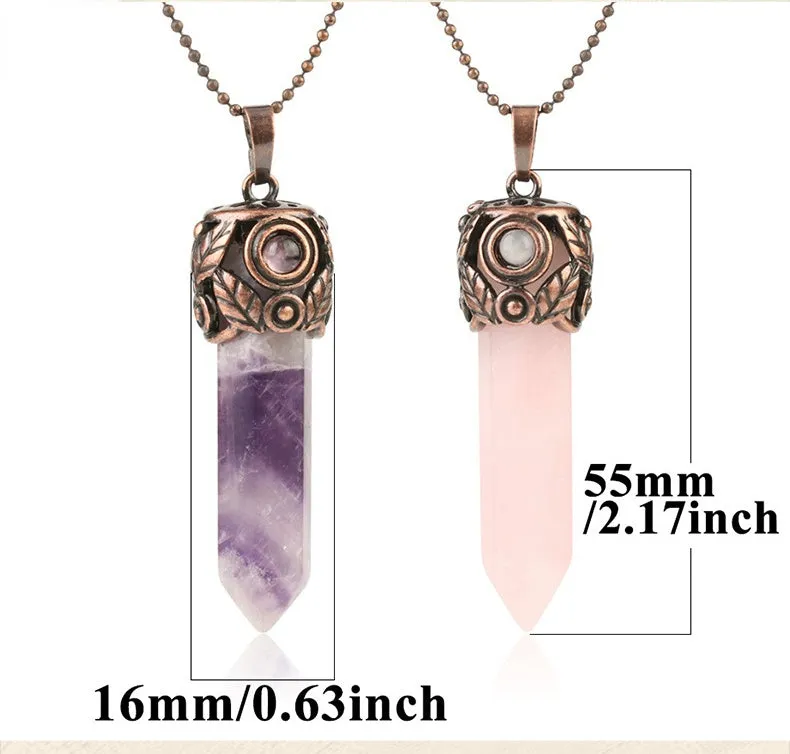 Fashion and Beautiful Ladies Natural Crystal Necklace Crystal Hexagon Prism Pendant Amethyst Necklace