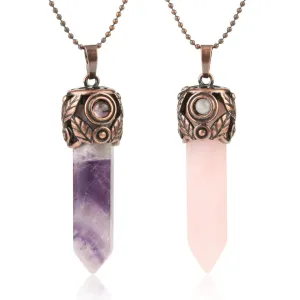 Fashion and Beautiful Ladies Natural Crystal Necklace Crystal Hexagon Prism Pendant Amethyst Necklace