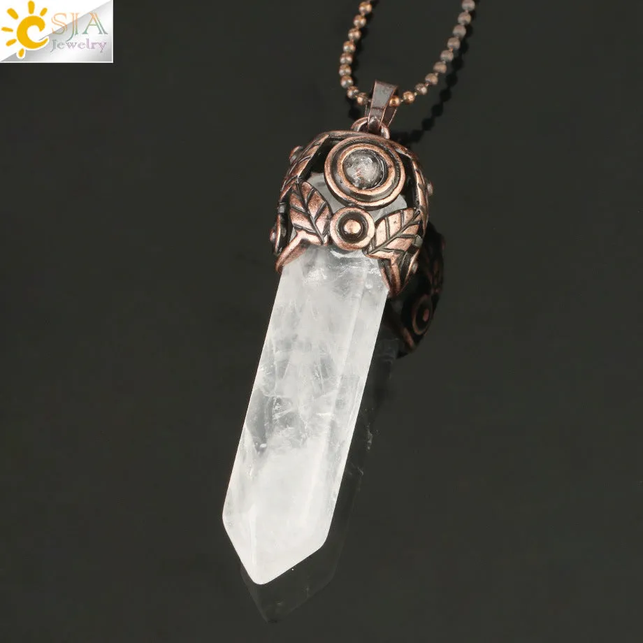 Fashion and Beautiful Ladies Natural Crystal Necklace Crystal Hexagon Prism Pendant Amethyst Necklace