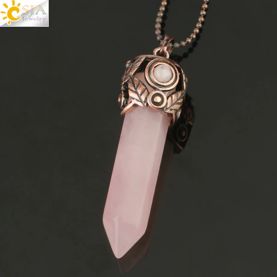Fashion and Beautiful Ladies Natural Crystal Necklace Crystal Hexagon Prism Pendant Amethyst Necklace