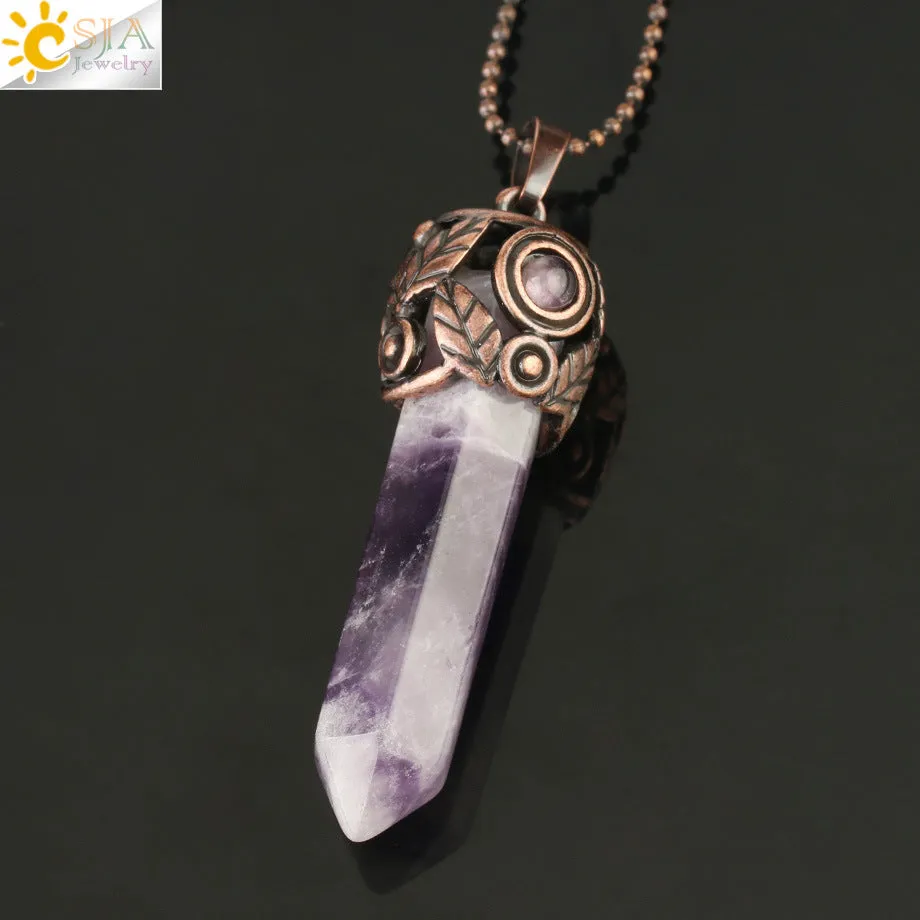 Fashion and Beautiful Ladies Natural Crystal Necklace Crystal Hexagon Prism Pendant Amethyst Necklace