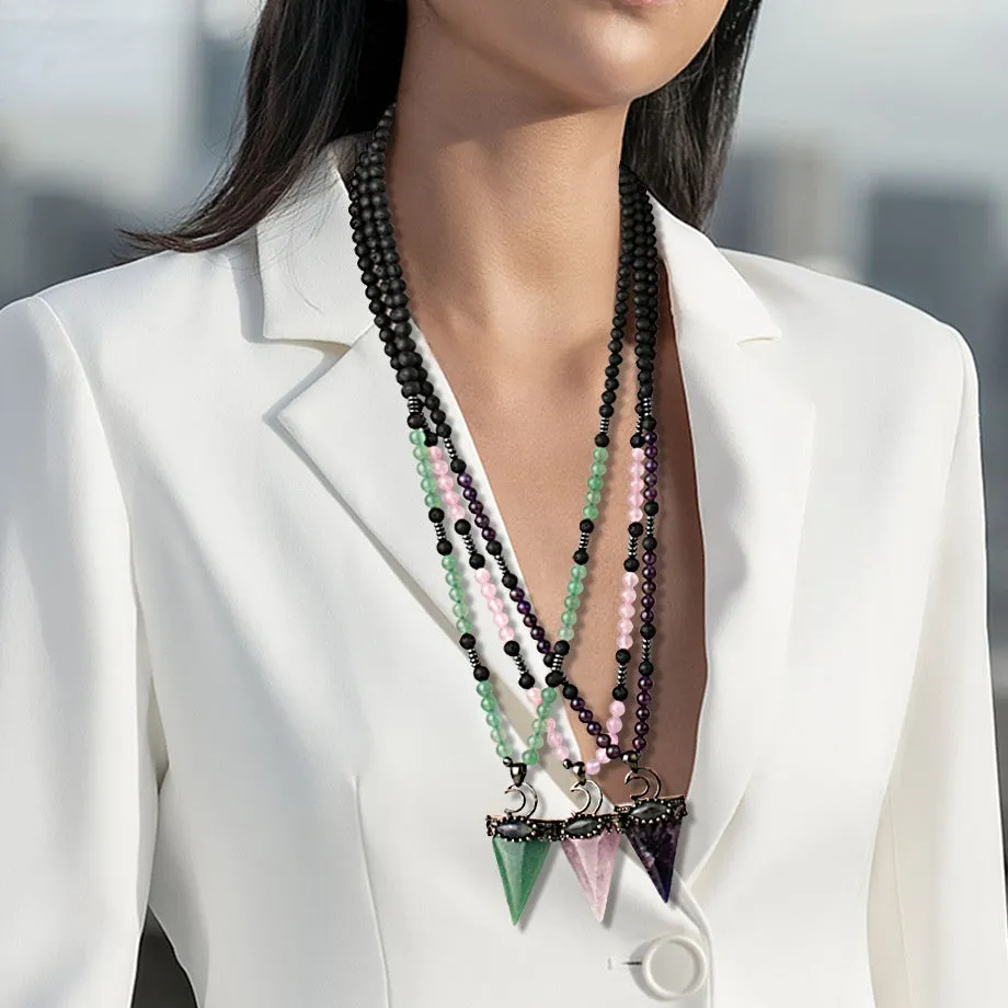 Fashion and Beautiful Ladies Natural Crystal Necklace Triangle Moon Adjustable Necklace